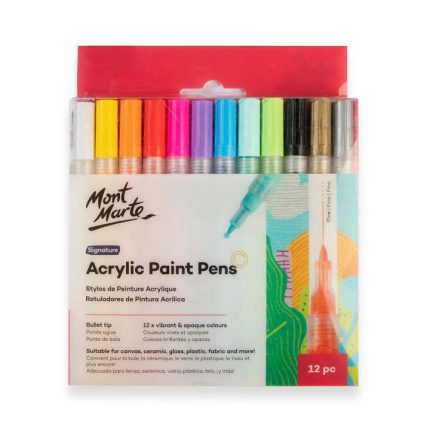 Mont Marte Acrylic Paint Pens Fine Tip 12 Piece Set Multi-Surface Acrylic Paint Markers for Detailing, Art & Crafts - PAPERTREE