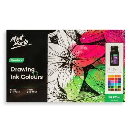 Mont Marte Drawing Ink Set 24 Colors x 7ml Premium Artist Inks for Calligraphy, Illustration, Drawing & Mixed Media Art - PAPERTREE