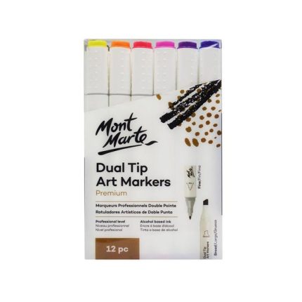 Mont Marte Premium Dual Tip Art Markers 12pc – Professional Alcohol Based Brush & Chisel Marker Set for Drawing Illustration and Design - PAPERTREE