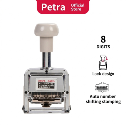 PETRA 8 Digit Auto Numbering Machine Self Inking Heavy Duty Metal Stamp - PAPERTREE