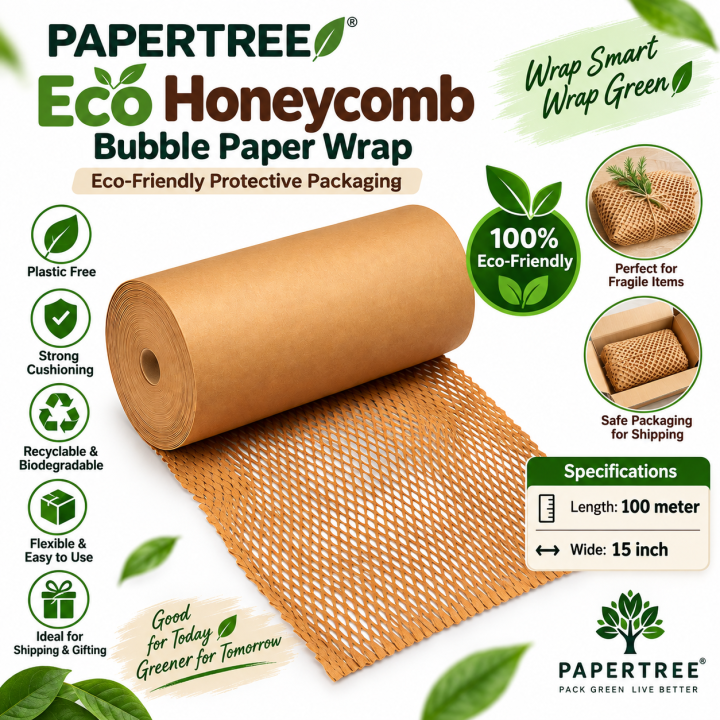 100 Meter Eco Honeycomb Bubble Paper Wrap for Moving Packaging Recyclable Cushion Material - PAPERTREE