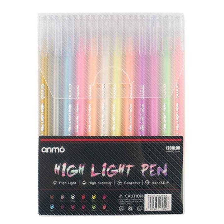 12 Colors Large Capacity Highlight Water Pen Set 0.5mm Fine Art Marker Pens - PAPERTREE