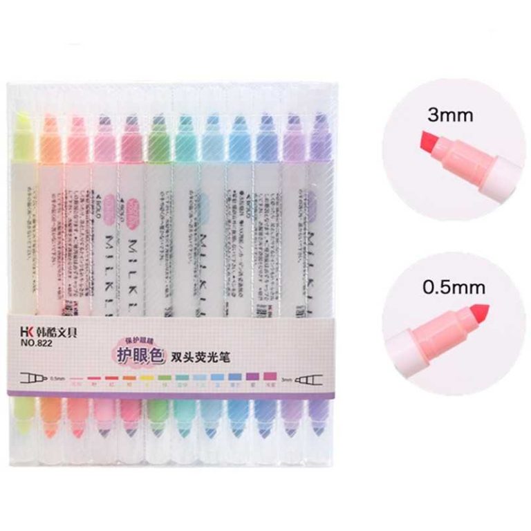 12 Colors Milkliner Double-Ended Highlighter Pen Set | Fluorescent Marker Pens | Creative Study & Office Supplies - PAPERTREE