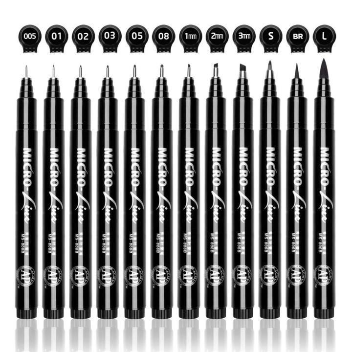 16 Pcs Superior Black Micro Fineliner Ink Pens Set MS-806B | Ultra Fine Tip Drawing, Sketching & Writing Pens - PAPERTREE