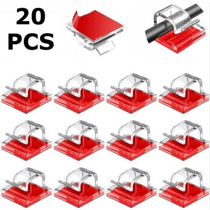 20PCS Multi-Use Cable Clips for Wire Management | Durable Wire Organizer Clips | Red & Transparent Cable Holders - PAPERTREE