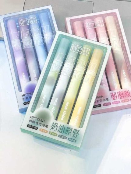 4PCS Cute Pastel Highlighter Pen Set | Soft Color Markers for School, Study & Journaling - PAPERTREE