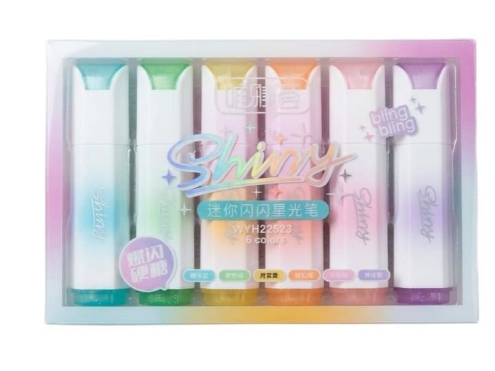 6 Pcs Kawaii Shiny Pastel Highlighter Set Cute Bling Bling Fluorescent Marker Pens for Study & Journaling - PAPERTREE 6 Pcs Kawaii Shiny Pastel Highlighter Set Cute Bling Bling Fluorescent Marker Pens for Study & Journaling - PAPERTREE