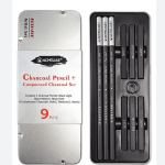 ACMELIAE Charcoal Pencil & Compressed Charcoal sticks in Tin Box 9pc - PAPERTREE