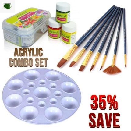 Acrylic Colors Combo Set – 6 Acrylic Paints with 7 PCS Brush Set and Color Palette for Art, Craft & DIY Projects - PAPERTREE
