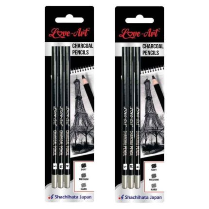 Artline Charcoal Pencils Pack of 3 Hard Medium Soft Sketching Pencils for Drawing, Shading & Professional Artwork - PAPERTREE