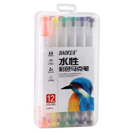Baoke Dual Tip Colorful Marker Pen 12 Colors - PAPERTREE