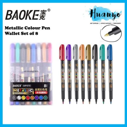 Baoke Metallic Paint Marker Pen Set of 8 Colors Multi Surface Metallic Marker Wallet Set for Art, Craft & DIY Projects - PAPERTREE