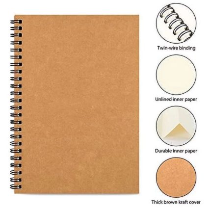 Brown Cover Spiral Sketch Book Notebook for Sketching Drawing and Oil Pastel Artwork - PAPERTREE