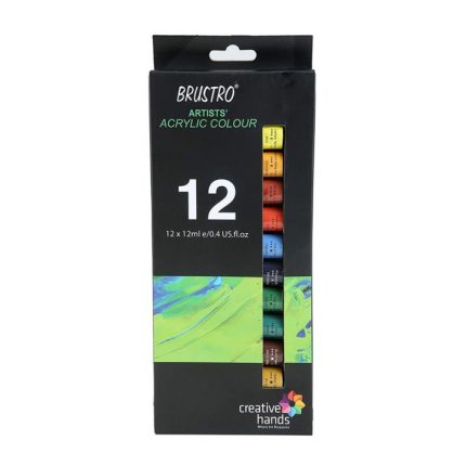 Brustro Artist Acrylic Colour Set 12 x 12ml | Professional Acrylic Paints for Artists - PAPERTREE