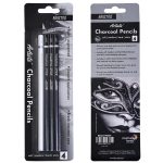 BRUSTRO Artists Charcoal Pencil Set of 4 | Black & White Charcoal Pencils for Drawing and Sketching - PAPERTREE