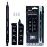 BRUSTRO Kuro Precision Mechanical Pencil | Tip Size-0.7mm With 20HB and 202B leads,3 Eraser Refills - PAPERTREE