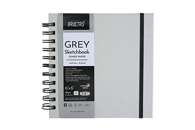 Brustro Toned Grey Paper Sketchbook Wiro Bound 6x6 Inch 120GSM 120 Pages - PAPERTREE