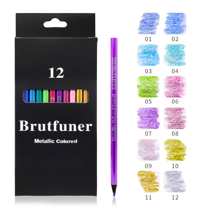 BRUTFUNER 12 Color Metallic Colored Drawing Pencils Premium Metallic Color Pencil Set for Art, Sketching, and Creative Projects - PAPERTREE BRUTFUNER 12 Color Metallic Colored Drawing Pencils Premium Metallic Color Pencil Set for Art, Sketching, and Creative Projects - PAPERTREE