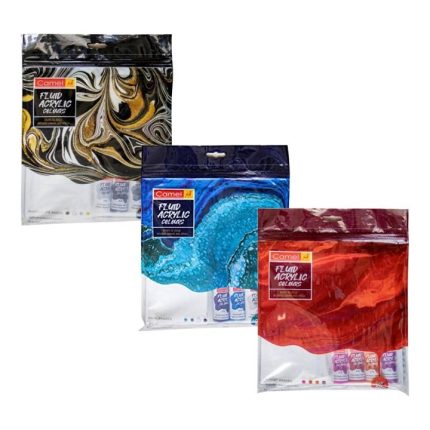Camel Fluid Acrylic Colors Kit 3 Pack with Canvas & Apron for Fluid Art - PAPERTREE