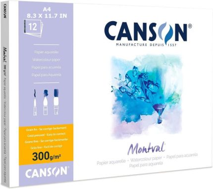 Canson Montval Watercolor Paper A4 Size 300 GSM 12 Sheets Premium Cold Press Watercolor Paper Pad for Professional Artists - PAPERTREE