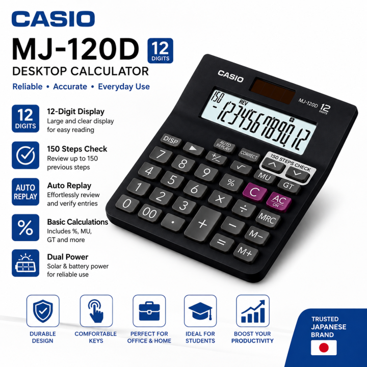 CASIO MJ-12DA 12 Digit Check & Correct Desktop Calculator - PAPERTREE CASIO MJ-12DA 12 Digit Check & Correct Desktop Calculator - PAPERTREE