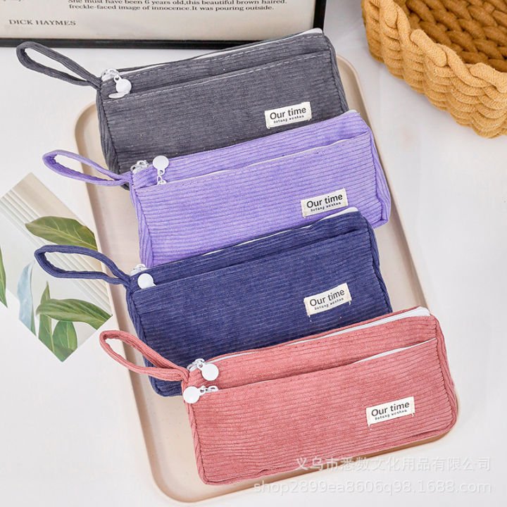 Casual Corduroy Pencil Case, Cute and Good-Looking Pure Color Pencil Case for Junior High School Students - PAPERTREE