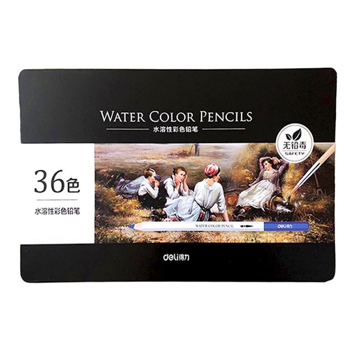 Deli 6522 Premium Water Color Pencil 36 Colors with Iron Box | Watercolor Pencil Art Set - PAPERTREE