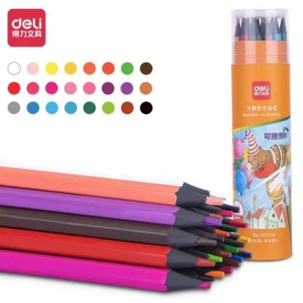 Deli 7073-24 Erasable Color Pencils 24 Colors Set for Drawing, Coloring, Sketching & School Projects - PAPERTREE