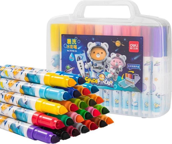 Deli E70738-24 Watercolor Felt Pen Set 24 Colors Premium Coloring Markers for Drawing, Sketching & Art - PAPERTREE Deli E70738-24 Watercolor Felt Pen Set 24 Colors Premium Coloring Markers for Drawing, Sketching & Art - PAPERTREE