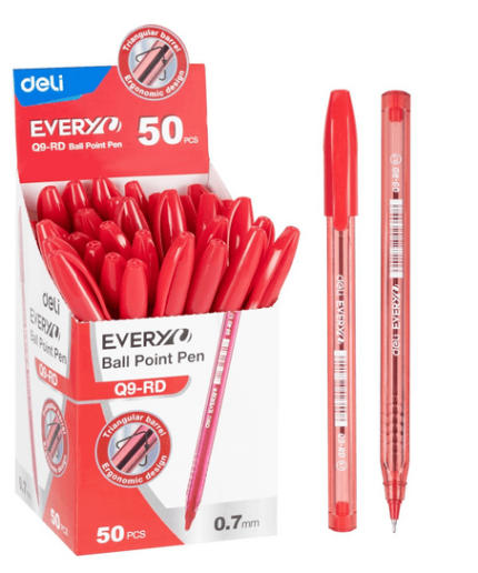 Deli EQ9-RD Ball Point Pen 0.7mm Red 10 pcs - PAPERTREE
