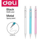 Deli EU999 Metal Mechanical Pencil 0.5mm Black Precision Writing Drafting Pencil - PAPERTREE
