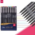 Deli S572 Fine Liner Water Color Pen Set 0.5mm Multicolor Drawing & Writing Pens 9 Pieces - PAPERTREE