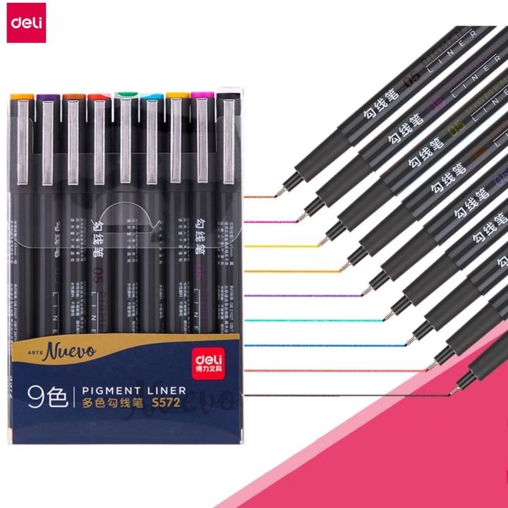 Deli S572 Fine Liner Water Color Pen Set 0.5mm Multicolor Drawing & Writing Pens 9 Pieces - PAPERTREE Deli S572 Fine Liner Water Color Pen Set 0.5mm Multicolor Drawing & Writing Pens 9 Pieces - PAPERTREE