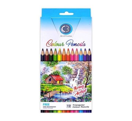 Doms C3 Color Pencil Big Size 12 Pcs Premium Colored Pencils for Drawing, Coloring, and Creative Art - PAPERTREE