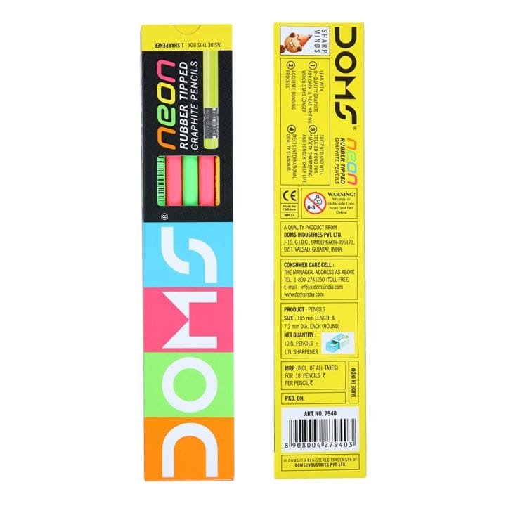 Doms Neon Rubber Tipped HB Graphite Pencils - PAPERTREE