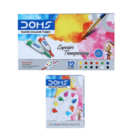 Doms water colour tube 12 shade brush & mixing palette - PAPERTREE