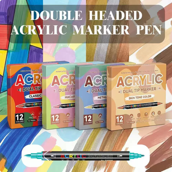 Dual Tip Acrylic Markers with Flexible Fine And Broad Chisel Nibs 12 pcs - PAPERTREE Dual Tip Acrylic Markers with Flexible Fine And Broad Chisel Nibs 12 pcs - PAPERTREE