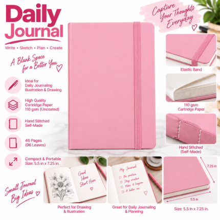 Elegant Elastic Band Hardcover Sketchbook A5 Durable Art Diary Pink & Blue - PAPERTREE