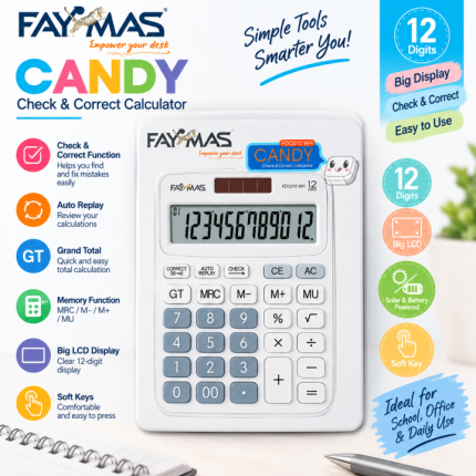 Faymas FDC010-WH Chek and correct Calculetor (White) - PAPERTREE