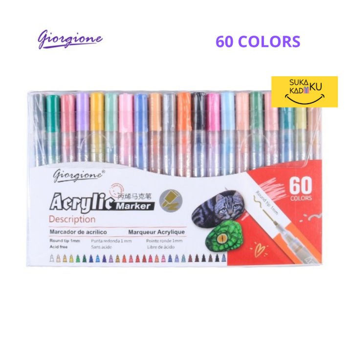 Giorgione Acrylic Marker Pen Set 60 Colors | 1mm Round Tip Fast Dry Acrylic Paint Markers - PAPERTREE Giorgione Acrylic Marker Pen Set 60 Colors | 1mm Round Tip Fast Dry Acrylic Paint Markers - PAPERTREE