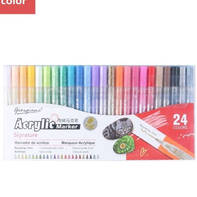 Giorgione Acrylic Marker Set 24 PCS Professional Paint Marker Pens for Canvas Wood Glass Rock and DIY Art - PAPERTREE Giorgione Acrylic Marker Set 24 PCS Professional Paint Marker Pens for Canvas Wood Glass Rock and DIY Art - PAPERTREE