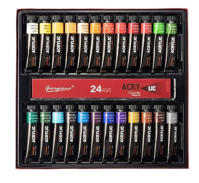 Giorgione Acrylic Painting Set 24 Colors 12ml | Premium Artist Acrylic Paint Collection - PAPERTREE Giorgione Acrylic Painting Set 24 Colors 12ml | Premium Artist Acrylic Paint Collection - PAPERTREE