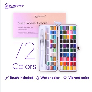 Giorgione G-ZG 72 Colors Metallic Pearlescent Solid Watercolor Paint Set with Water Brush Pen & Metal Storage Box - PAPERTREE Giorgione G-ZG 72 Colors Metallic Pearlescent Solid Watercolor Paint Set with Water Brush Pen & Metal Storage Box - PAPERTREE
