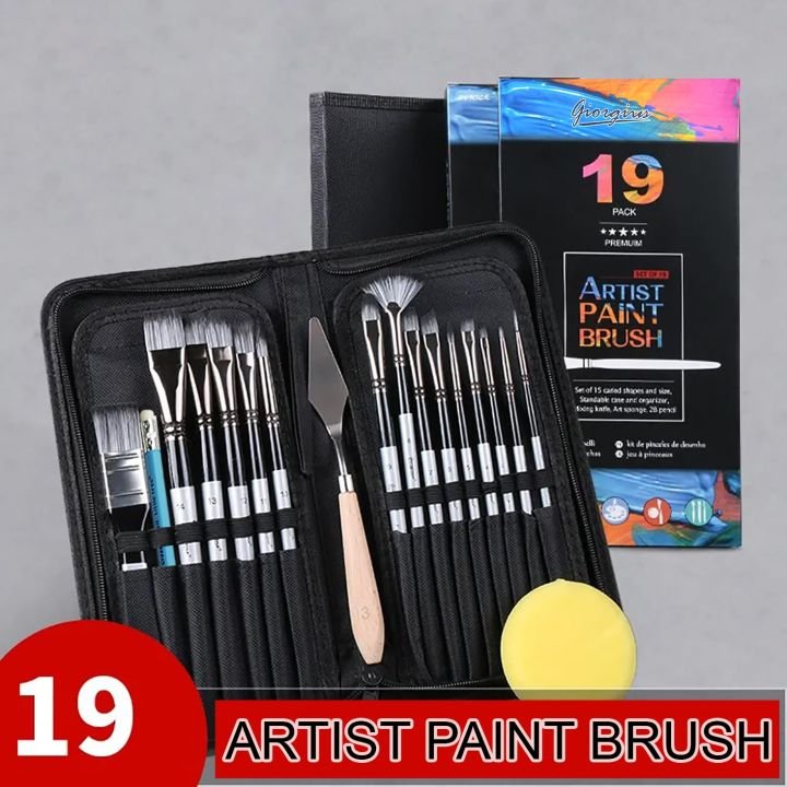 Giorgius 19PCS Artist Paint Brush Set | Brushes, Sponge, Scraper & Carrying Case for Painting - PAPERTREE Giorgius 19PCS Artist Paint Brush Set | Brushes, Sponge, Scraper & Carrying Case for Painting - PAPERTREE