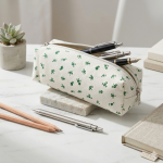 Green Floral Bow Pencil Case Aesthetic Canvas Large Capacity Stationery and Makeup Pouch - PAPERTREE