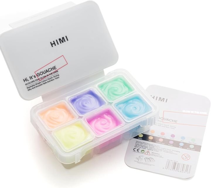 HIMI Glow in the Dark Gouache Paint 6 Shades x 23ml - PAPERTREE HIMI Glow in the Dark Gouache Paint 6 Shades x 23ml - PAPERTREE