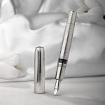 Hongdian 100 Silver Steel Piston Fountain Pen Iridium Long Blade Fine Nib Smooth Writing Calligraphy Pen - PAPERTREE