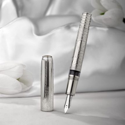Hongdian 100 Silver Steel Piston Fountain Pen Iridium Long Blade Fine Nib Smooth Writing Calligraphy Pen - PAPERTREE