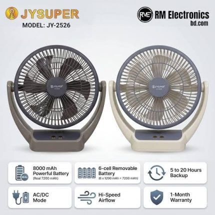 JY Super 2526 Rechargeable Mini Fan 20 Hours Battery Backup 8000mAh Portable Desk Fan with Type-C USB Charging and Timer - PAPERTREE