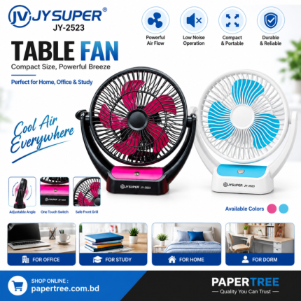 JYSUPER JY-2523 Rechargeable 3600mAh Portable Desk Fan - PAPERTREE